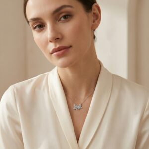 925 Sterling Silver Sparkling Diamond Butterfly Pendant Necklace in Sterling Silver for Women