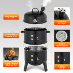 43 X 52 X 85 Cm - Black Cylindrical Smoker With Chimney - Powder-Coated Iron