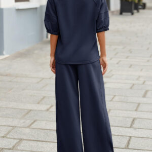 Fisoew Womens 2 Piece Outfits Casual V Neck Shirts Wide Leg Running Long Pants Loose Workout Tracksuit Sets