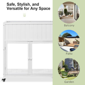 TOPMAx Patio 35.4 X17.7 X37.4 Mini Wood Cold Frame Compact 2 Doors Garden Greenhouse With Wheels Raised Bed With Liner For Indoor Outdoor Use White
