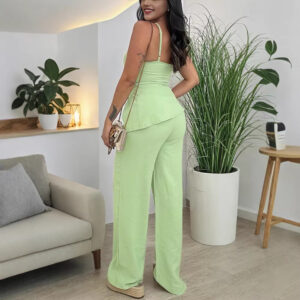 Fashionable Strap-Design Suspender Wide-Leg Pants Loose Set