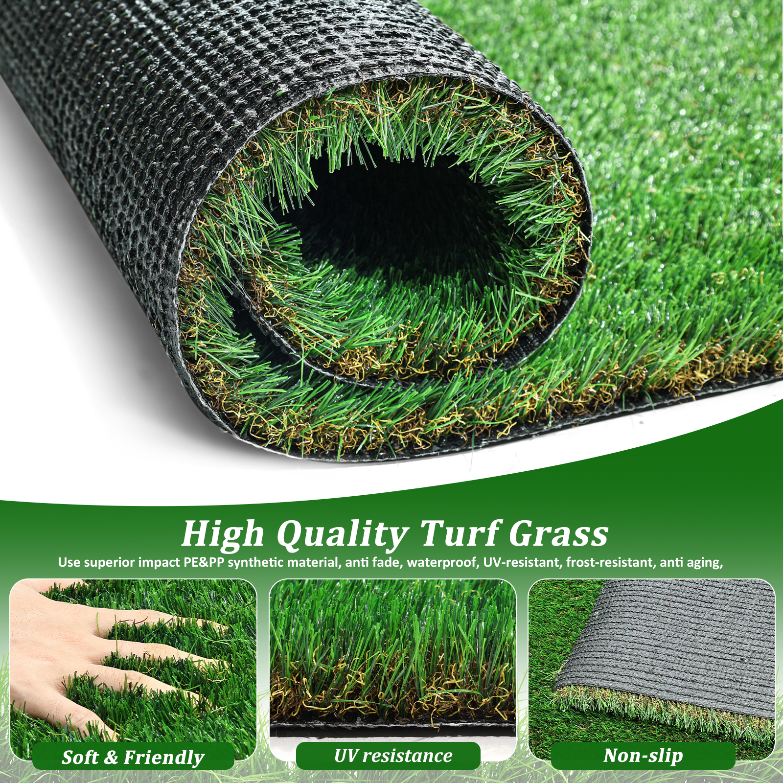 6.5FTX33FT Outdoor Artificial Grass Runner Rug, Thick Realistic Fake Grass Roll Decor Patio Balcony Garden Lawn, Dog Pets Turf Drain Mat, 1.38 Pile Height - Image 2