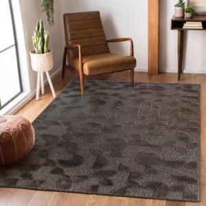 Step High-Low Brown Indoor Area Rug, Modern, Contemporary, Geometric, Bohemian, Bedroom, Kitchen, Living Room, Non Shedding Carpet