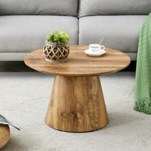 Natural Wood Grain MDF Round Coffee Table – 23.6in Diameter, 13.8in Height.Natural Wood Grain Texture Sticker,Exquisite Wood Grain Surface,Flexible MatchingMRound Tabletop Design.
