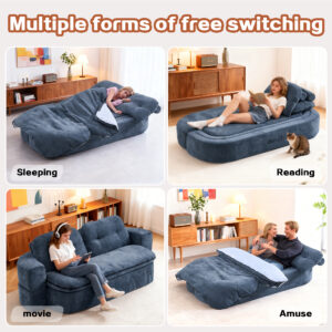 Modern Floor Sofa With 2 Pillows,Convertible Corduroy Fabric Foam-Filled Sleeper Sofa Bed, No Assembly Required,Convertible Sofa Cushion Unfolds Into Quilt,Folding Mattress For Living Room,Playroom