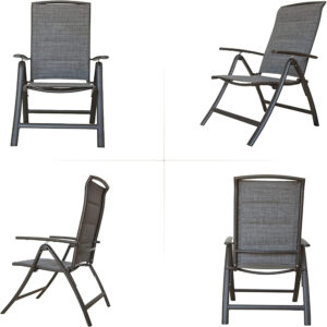 Folding Patio Chairs Set Of 2, Aluminium Frame Reclining Sling Lawn Chairs With Adjustable High Backrest, Patio Dining Chairs For Outdoor, Camping,Porch Double-Layered Textilene Fabric, 2 Chairs
