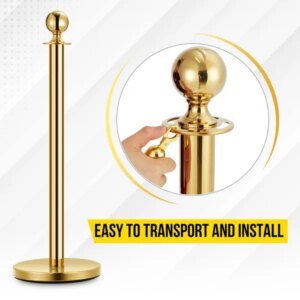 4 Pcs Stainless Steel Stanchion Post Queue, 5ft Red Velvet Rope Red Carpet Ropes And Poles Stanchions And Velvet Ropes Gold Stanchions With Red Rope Crowd Control Barriers For Party Supplies