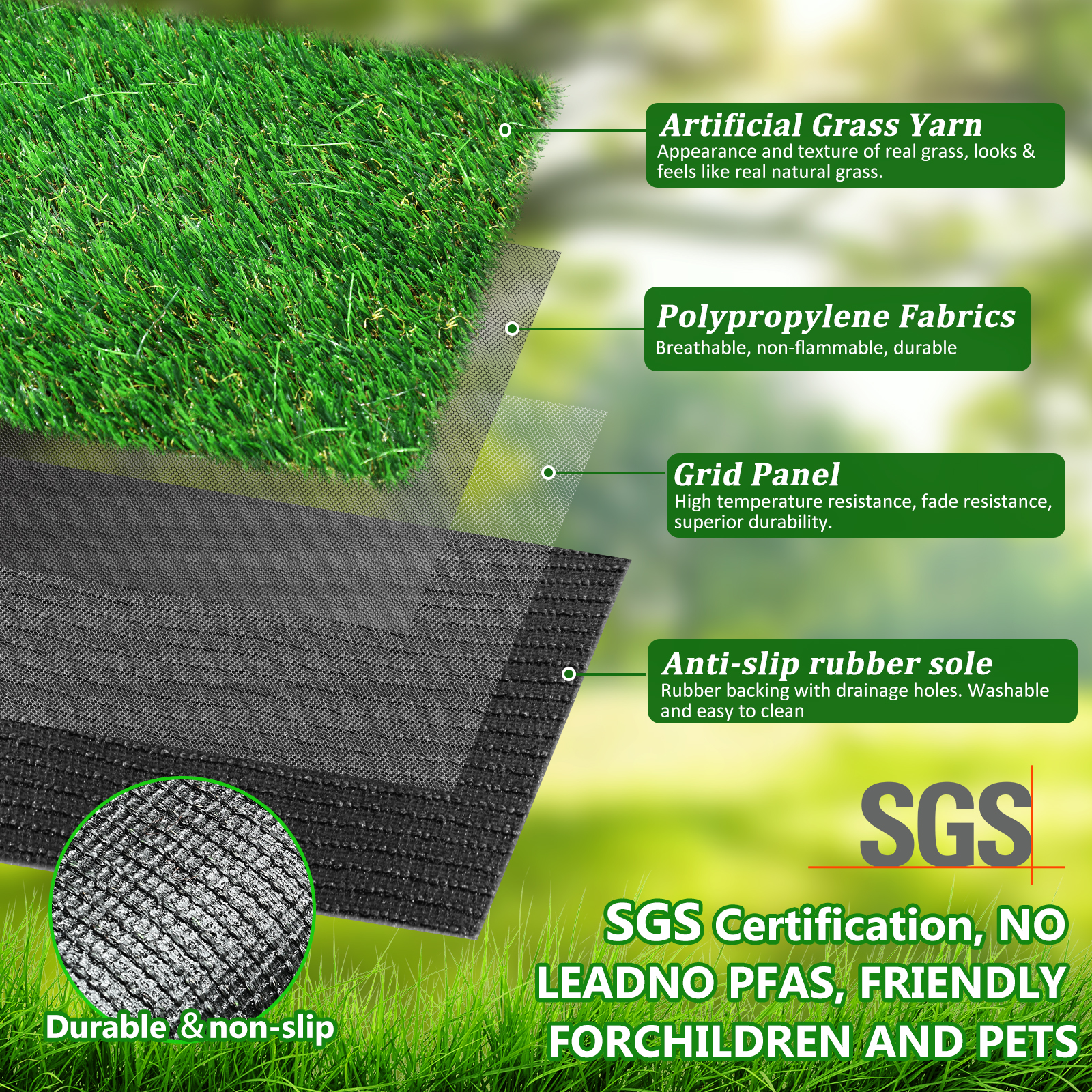 6.5FTX33FT Outdoor Artificial Grass Runner Rug, Thick Realistic Fake Grass Roll Decor Patio Balcony Garden Lawn, Dog Pets Turf Drain Mat, 1.38 Pile Height - Image 5