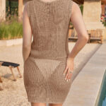 Fisoew Womens 2 Piece Crochet Sets Sleeveless Crop Tops Cover Up Beach Mini Skirt Outfits Vacation Sets