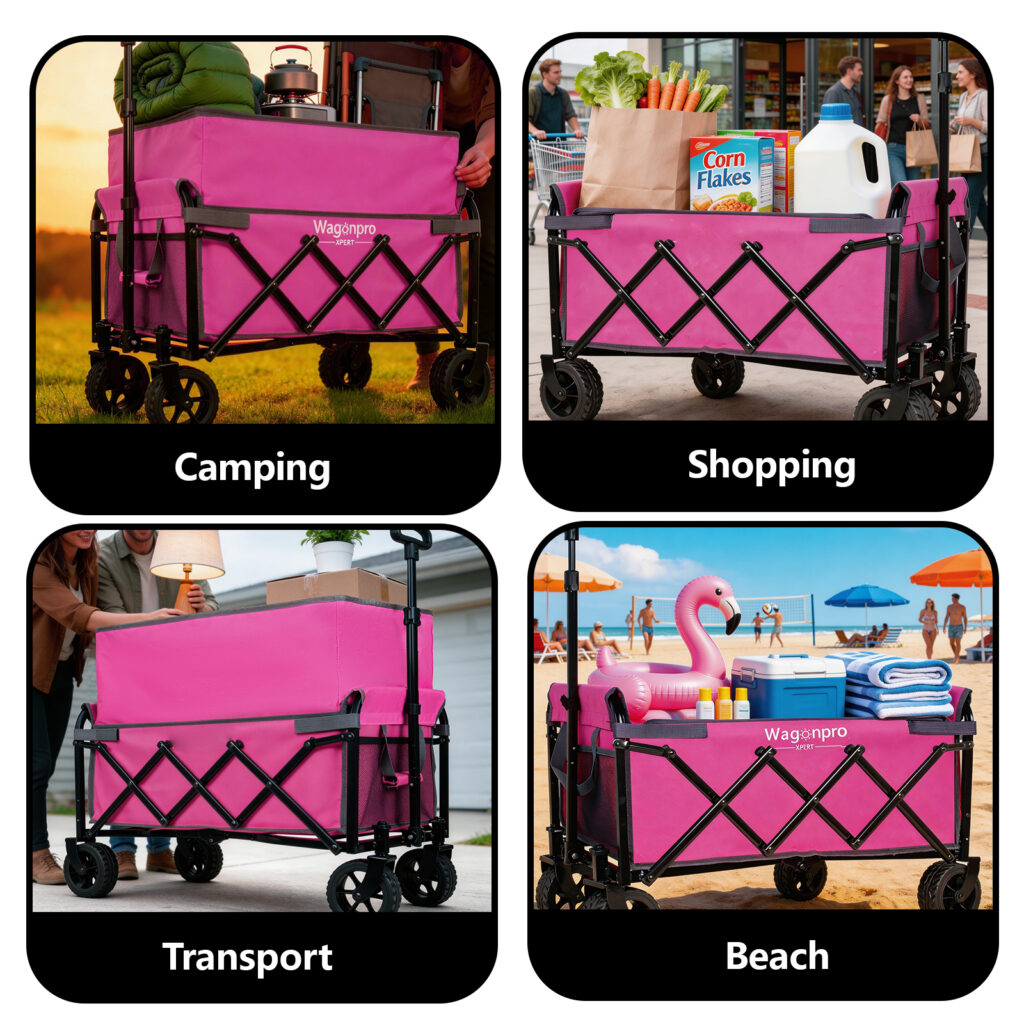 Upgraded 5x2 Wide Wheels- Expandable Dual- Layer Utility Wagon With Extra Space 220lbs Capacity Grocery Cart For Camping Shopping Sports Gardening Fishing