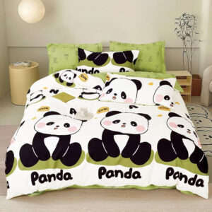 Cute Panda Bedding Set For Bedroom Decor, Kawaii Black White Bear Comforter Cover, Giant Panda Bedding Comforter Set, Cartoon Bedding Set For Childern Boys Girls