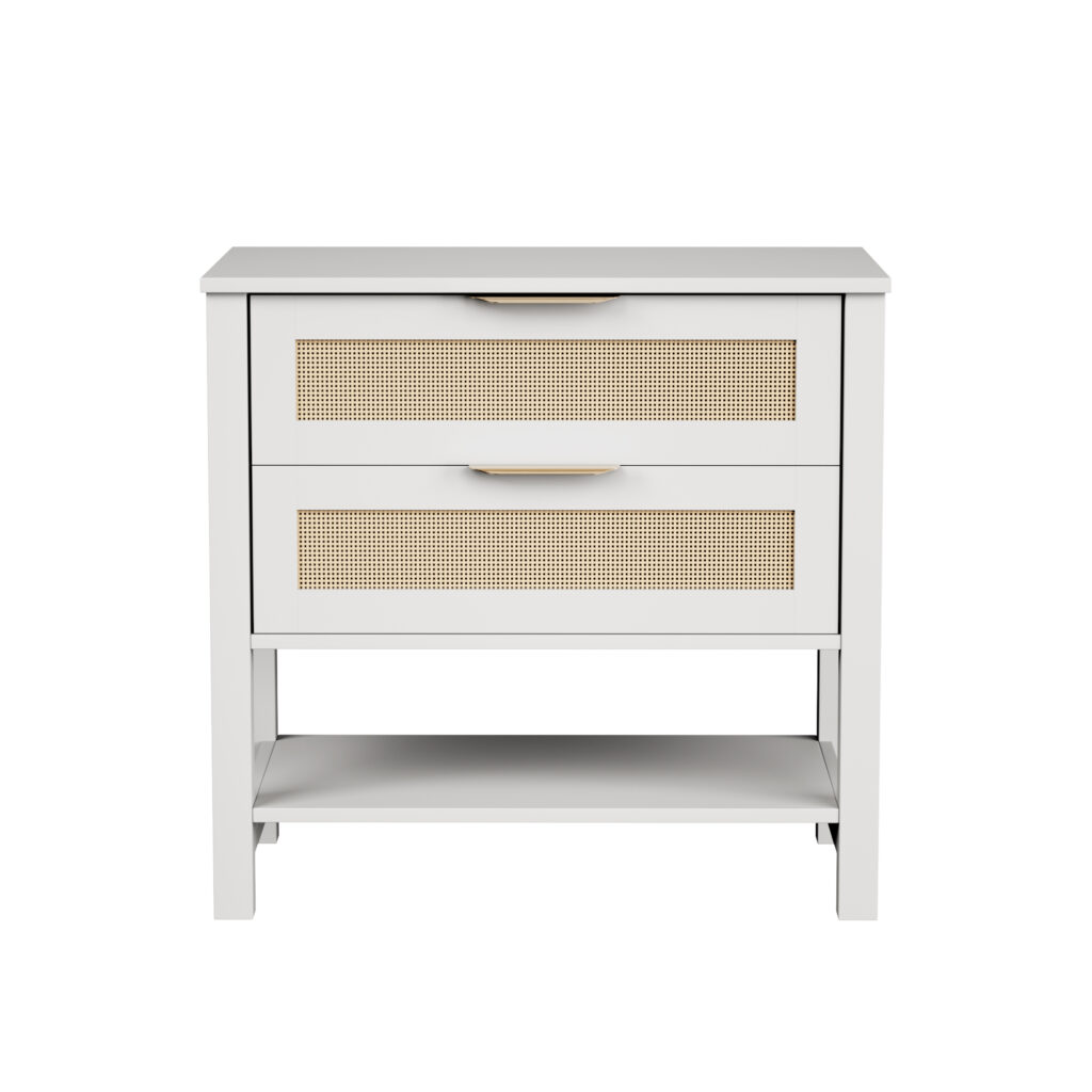 Rattan Nightstand With 2 Drawers And Storage Shelf Boho Bedside Narrow Side Table For Bedroom
