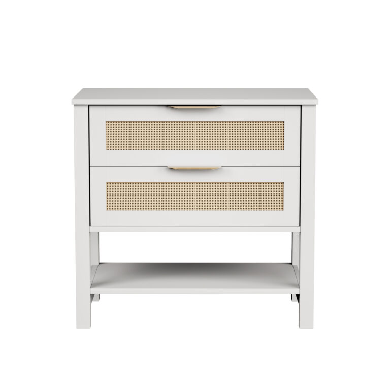 Rattan Nightstand With 2 Drawers And Storage Shelf Boho Bedside Narrow Side Table For Bedroom