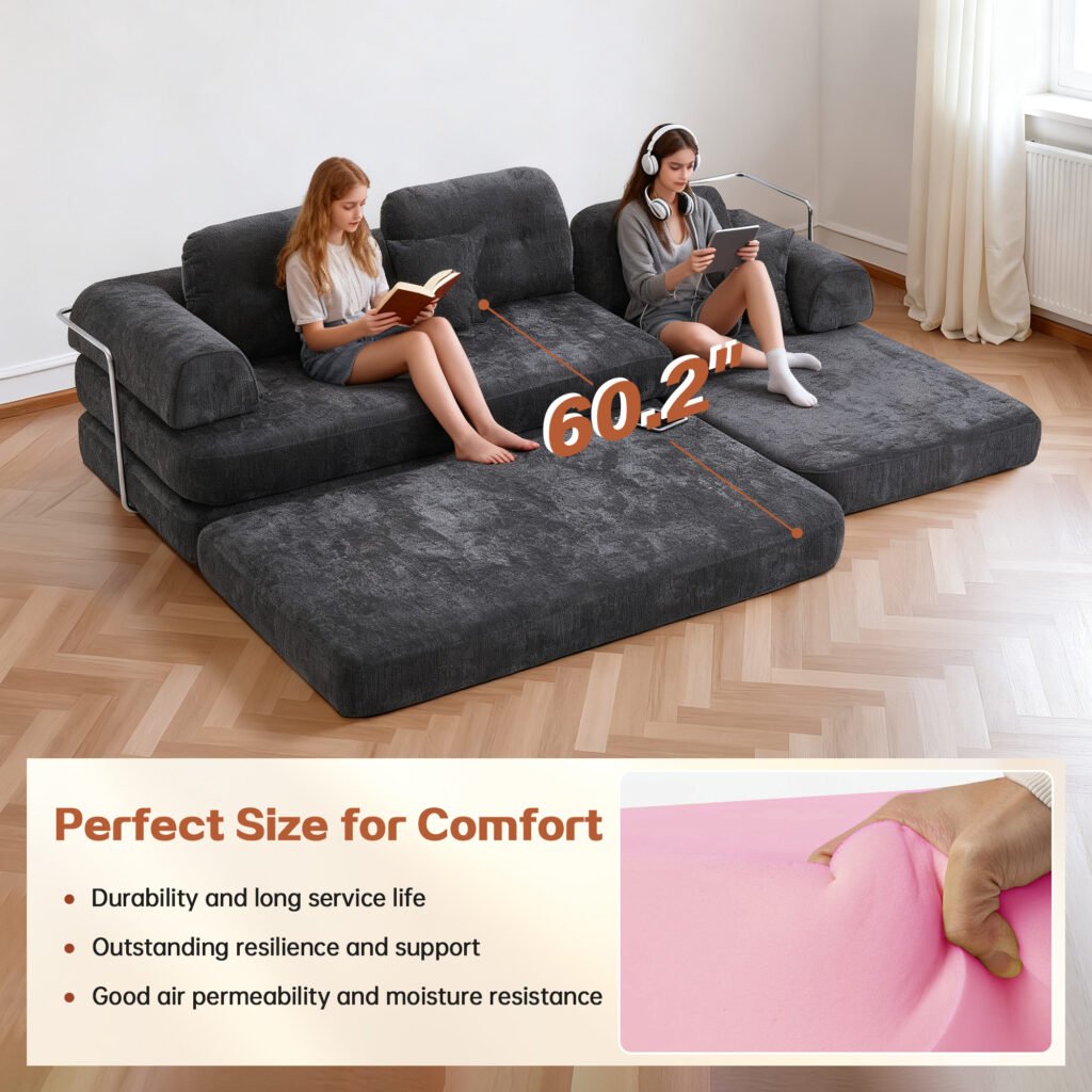 104 Boneless Sofa,Sectional Compressed Couch With Chaise, Deep Seat Modular Sectional Sofa Chenille Memory Foam Sofa Boneless Couches For Living Room Bedroom, No Assembly Required