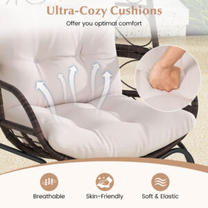 Patio Wicker Egg Chair Outdoor Rattan Lounge Basket With Seat And Back Cushions Support Up To 400 Lbs,for Backyard, Poolside, Indoor Places And So On