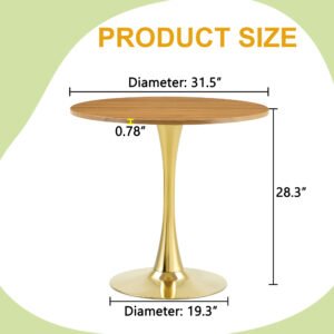 Round Dining Table, 31.5in Circle Tulip Table With Thickened Tabletop & Metal Pedestal, Mid Century Modern Bistro Table For Kitchen, Small Places, Living Room, Cafe Faux Wood