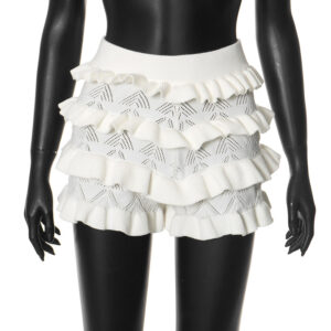 Sexy Solid-Colored High-Waisted Knitted Multi-Layer Ruffle-Trimmed Shorts