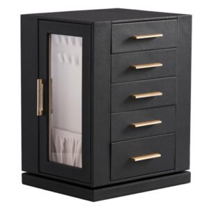 Four Sides With Storage, 5 Drawers That Can Rotate. Black Cabinet Body, Velvet Fabric. Necklace Box.