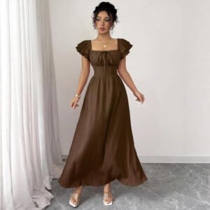 Skinny Waist Skirt Solid Color French Dress
