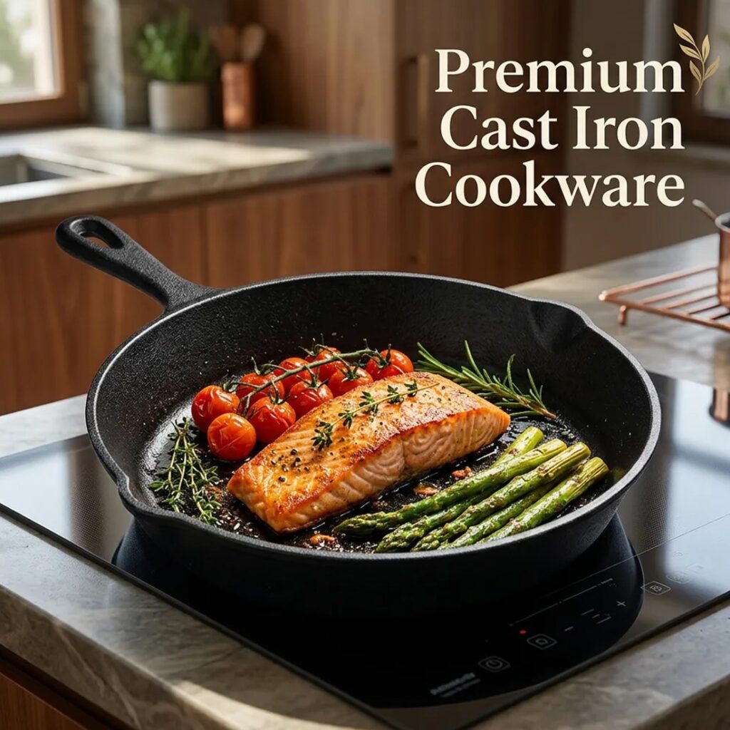 3pcs Pre-Seasoned Cast Iron Skillet Grill Pan With Handle For Grill, BBQ,Kitchen And Camping Cookware