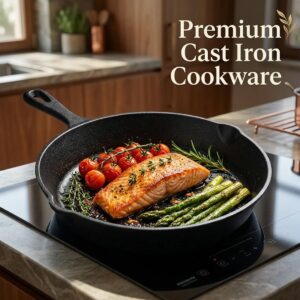 3pcs Pre-Seasoned Cast Iron Skillet Grill Pan With Handle For Grill, BBQ,Kitchen And Camping Cookware