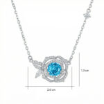 925 Sterling Silver Elegant Rose-Inspired Silver Necklace with a Brilliant Blue Gemstone and Sparkling Crystal Accents