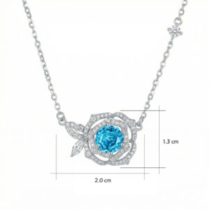 925 Sterling Silver Elegant Rose-Inspired Silver Necklace with a Brilliant Blue Gemstone and Sparkling Crystal Accents