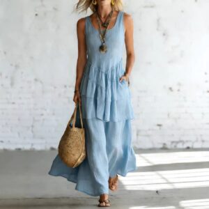 Cotton-linen Loose-fit Maxi Dress With A Sleeveless Design