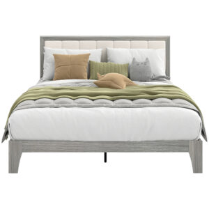 Bed Frame With Headboard Platform Bed Frame Linen-look Fabric With Wooden Slats No Needed Easy Assembly Support Up To 726 Lbs