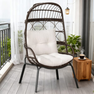Patio Wicker Egg Chair Outdoor Rattan Lounge Basket With Seat And Back Cushions Support Up To 400 Lbs,for Backyard, Poolside, Indoor Places And So On