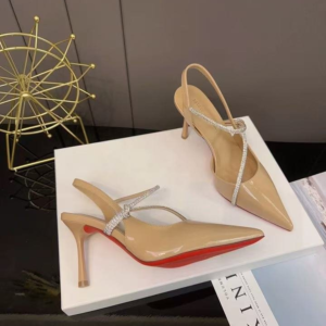 French Style Patent Leather Nude Rhinestone Closed Toe Sandals For Women, 2026 Summer New Arrival Versatile Stiletto Pointed Toe Elegant High Heels