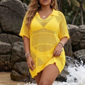 Women's Polo-Neck Blouse Plus-Size Beach Cover-Up