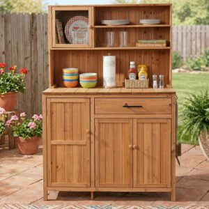 With Assembly Video TOPAMx Potting Bench With Hutch 65 H Solid Fir Wood Garden Workstation Large Countertop Patio Kitchen Island With Adjustable Shelves Spice Rack Side Hook And Drawer Natural