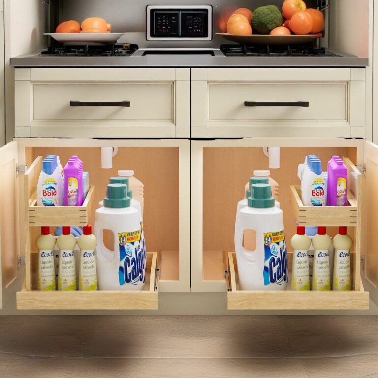 Under Sink Organizers And Storage 22 W X 21 D, 2 Tier Pull Out Cabinet Organizer With Soft Close, Adjustable Pull Out Cabinet Organizer With U Bracket For Bathroom Kitchen Right