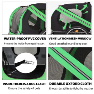 Large Folding Bike Trailer For Dogs – 100LB Capacity All-Terrain Pet Carrier, Durable Steel Frame For Cycling, Jogging, Camping & Outdoor Adventures, Black- Green