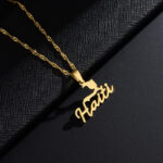 Haitian Map Pendant Necklace Gold Glossy Geometric