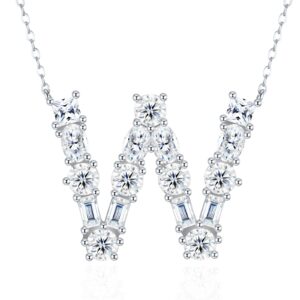 26-letter – W Necklace Pendant Featuring Top-quality Moissanite, A Luxurious And Fashionable Light Luxury Trend Jewelry Piece Made Of S925 Silver Electroplated With Platinum.