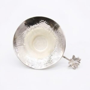 Pure 999 Fine Silver Elegant Silver Handcrafted Tea Strainer Funnel with Decorative Lotus Flower Handle - Handicraft