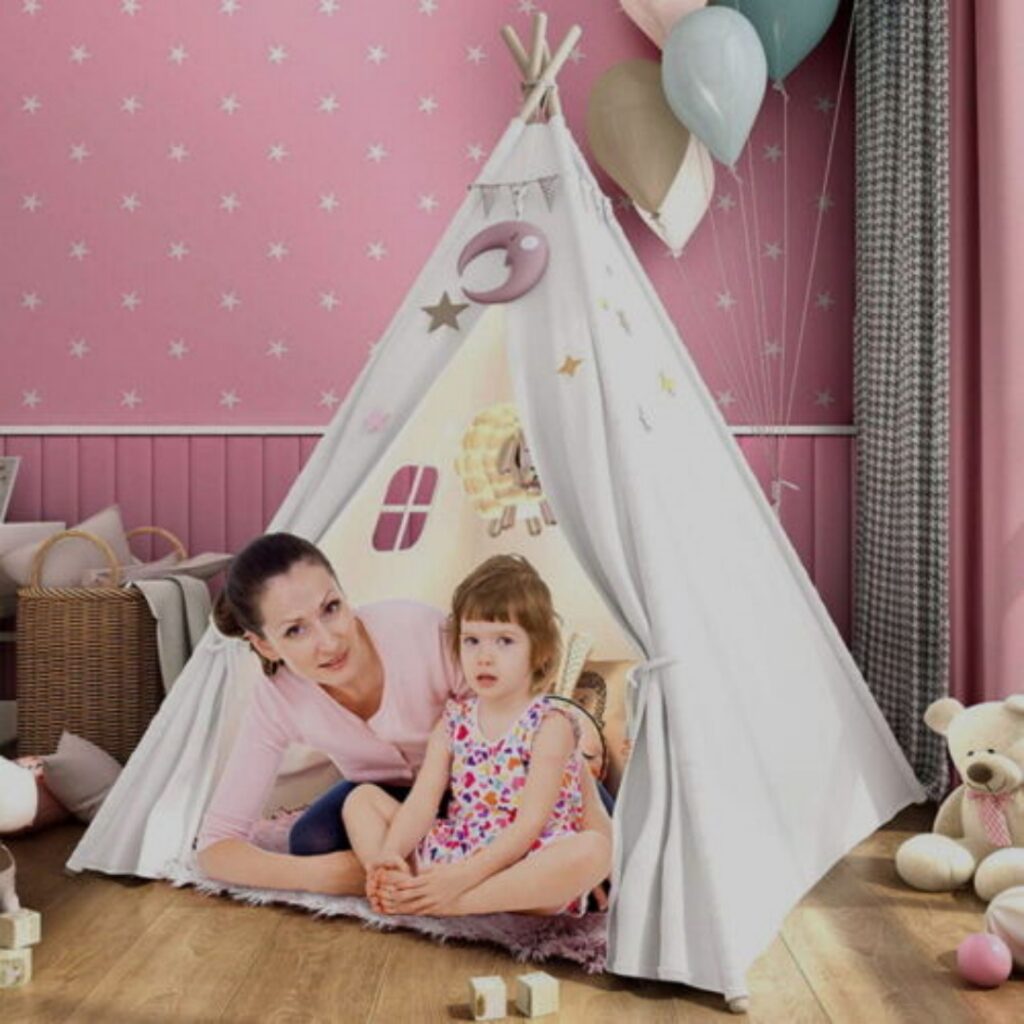 AU Large Teepee Tent Kids Cotton Canvas Pretend Play House Boy Girls Wigwam OZ 70X11X11