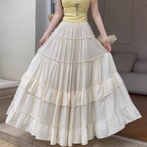 Summer Elastic High-Waist A-Line Maxi Skirt With A Flowing Drape