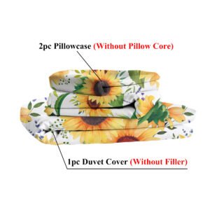 Sunflower Duvet Cover Set, Plant Comforter Cover Set, Retro Yellow Flower Comforter Cover Set - 3 Pieces 1 Quilt Cover, 2 Pillowcases