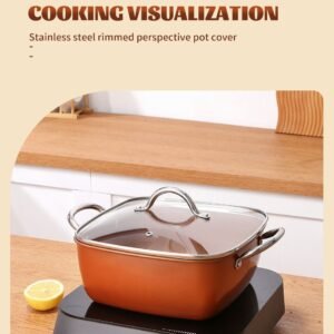 24cm Square Kitchen Fryer Non Stick Chip Pan Potato Fryer W Basket Cooking Pot
