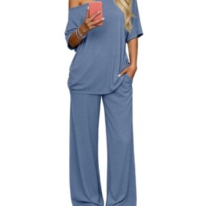 Off-shoulder Loose Casual Short-sleeve Top And Wide-leg Pants Two-piece Set