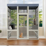 62.6 Gray Wooden Catio Outdoor Pet Enclosure With Waterproof Top, Spacious And Secure Cat House & Small Animal Cage, Black Rust-proof Metal Wire