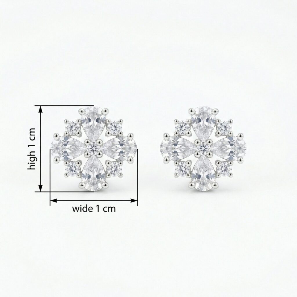 925 Sterling Silver Sparkling Pear-Cut and Round Zirconia Floral Cluster Stud Earrings