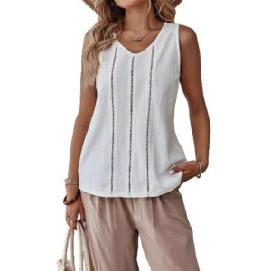 Elegant Hollow-Out Lace-Trimmed Sleeveless Tank Top