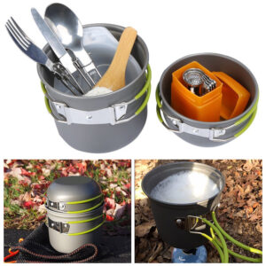 Outdoor Portable Camping Cookware Set Hiking Cooking Pot Gas Stove Tableware Kit