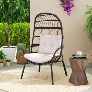 Patio Wicker Egg Chair Outdoor Rattan Lounge Basket With Seat And Back Cushions Support Up To 400 Lbs,for Backyard, Poolside, Indoor Places And So On