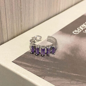 Light Luxury Sweet Cool Geometric Purple Zircon Open Ring Niche Cold Style