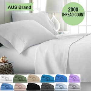2000TC 4PCS Bed Sheet Set Single KS Double Queen King Flat Fitted Pillowcases